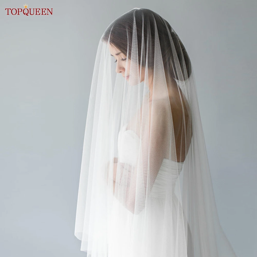 TOPQUEEN Elegant Simple 2 Layer Bridal Veil With Blusher Wedding Veil, Bridal Wedding Accessories Customizable V131