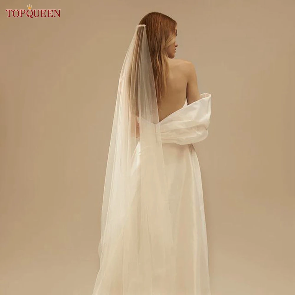 TOPQUEEN Elegant Simple 2 Layer Bridal Veil With Blusher Wedding Veil, Bridal Wedding Accessories Customizable V131