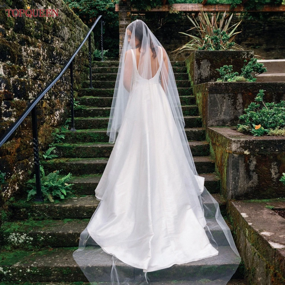 TOPQUEEN Elegant Simple 2 Layer Bridal Veil With Blusher Wedding Veil, Bridal Wedding Accessories Customizable V131
