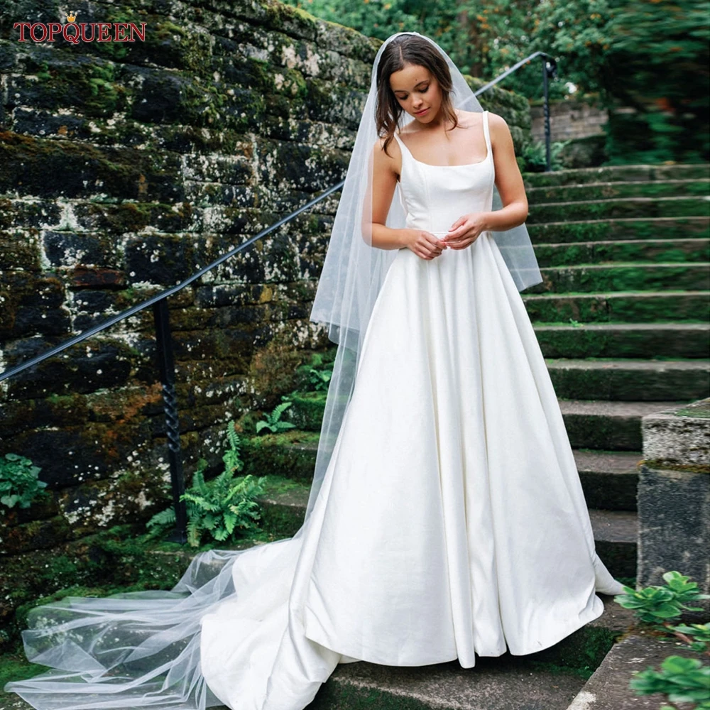 TOPQUEEN Elegant Simple 2 Layer Bridal Veil With Blusher Wedding Veil, Bridal Wedding Accessories Customizable V131