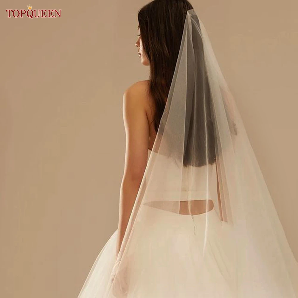 TOPQUEEN Elegant Simple 2 Layer Bridal Veil With Blusher Wedding Veil, Bridal Wedding Accessories Customizable V131