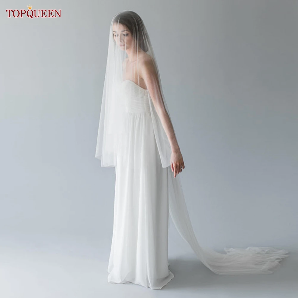 TOPQUEEN Elegant Simple 2 Layer Bridal Veil With Blusher Wedding Veil, Bridal Wedding Accessories Customizable V131