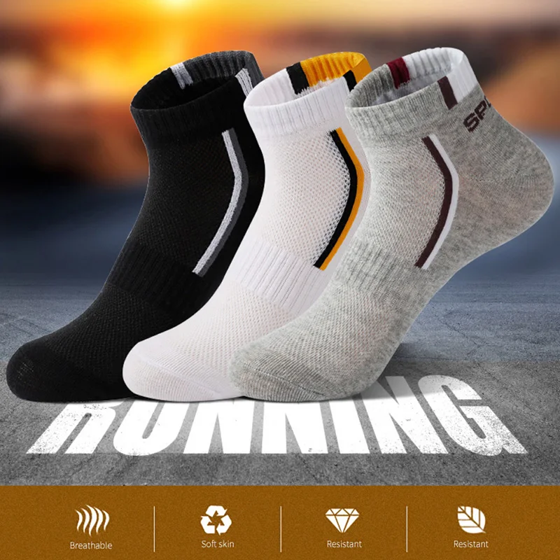 5 Pairs Plus Size38-47 Men Ankle Socks Breathable Cotton Sports Socks Mesh Casual Athletic Summer Thin Cut Short Sokken For Male