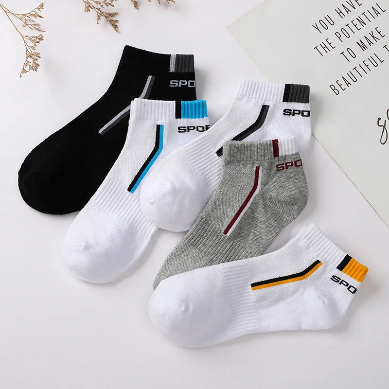 5 Pairs Plus Size38-47 Men Ankle Socks Breathable Cotton Sports Socks Mesh Casual Athletic Summer Thin Cut Short Sokken For Male