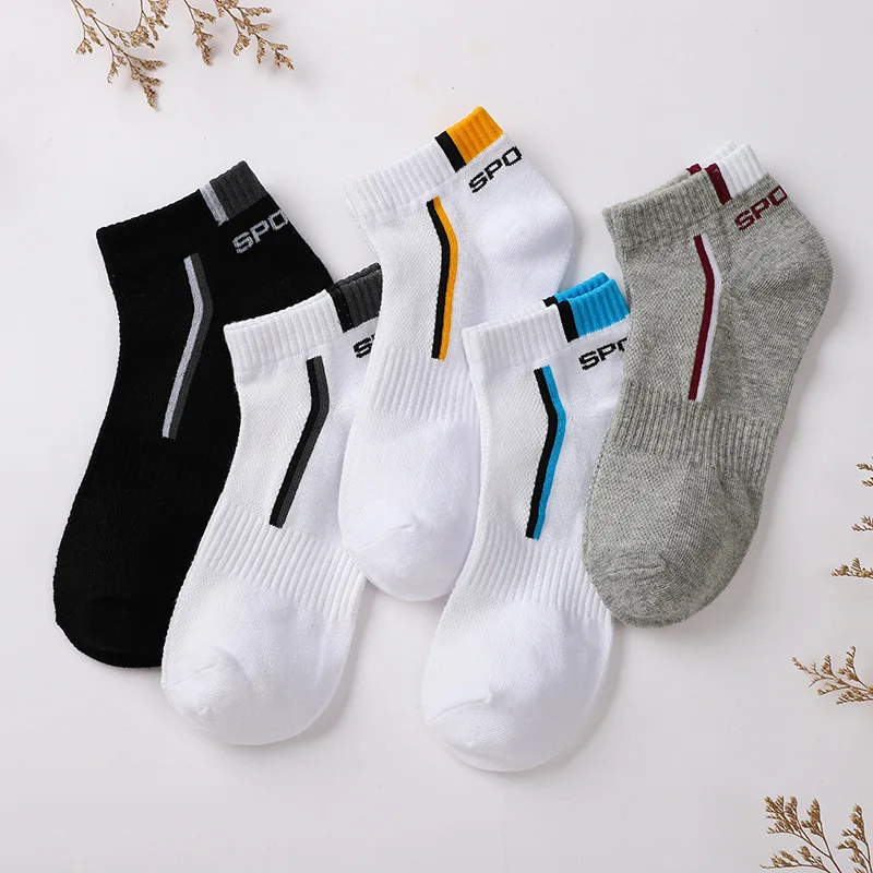 5 Pairs Plus Size38-47 Men Ankle Socks Breathable Cotton Sports Socks Mesh Casual Athletic Summer Thin Cut Short Sokken For Male