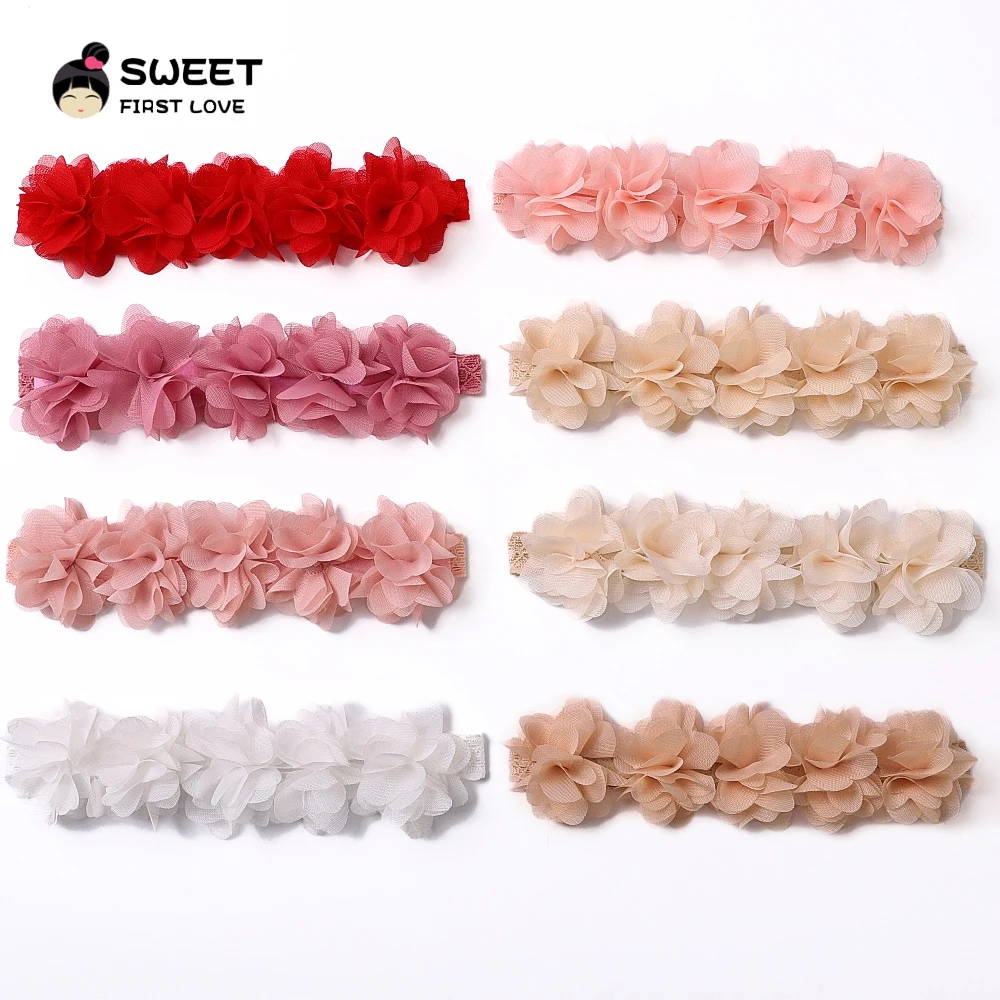 Pink Baby Flower Headband Pink Chiffon Hair Bands Handmade DIY Headwear Hair Accessories for Kids Children Newborn Toddler