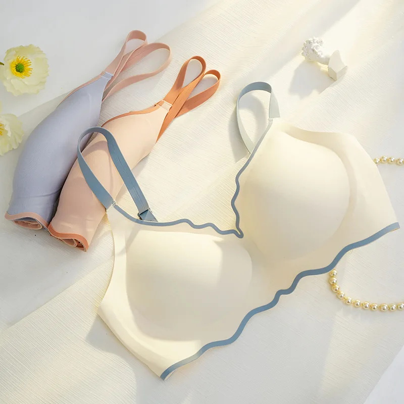 No Trace Contrasting Color Women's Thin Bra Push-up One-piece Comfortable Small Chest Push-up Beautiful Back Underwear For Women
