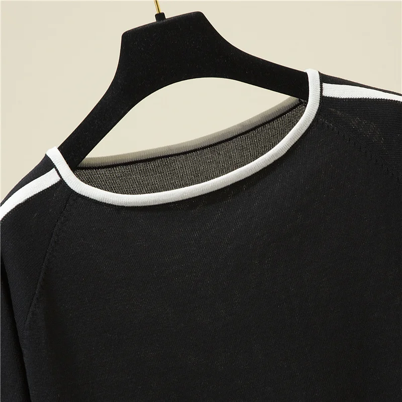 Casual Thin Knitted T-Shirt Camisetas Mujer Summer Short Sleeve Tops Elegant Woman Clothes Striped Fashion Tee Shirt Femme 18841