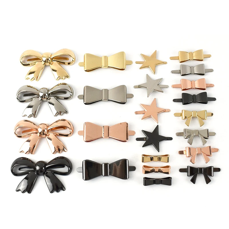 Deepeel 5/10Pcs Metal Bow-knot Buckles Shoes Handbag Leather Crafts Decor Label Buckle for DIY Hardware Sewing Accessories