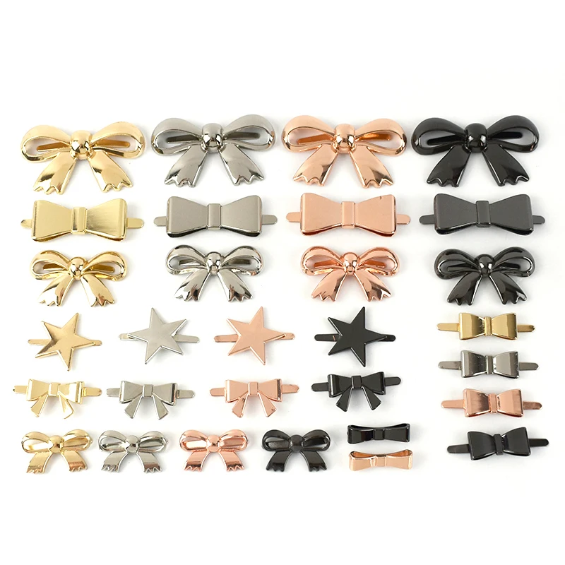 Deepeel 5/10Pcs Metal Bow-knot Buckles Shoes Handbag Leather Crafts Decor Label Buckle for DIY Hardware Sewing Accessories