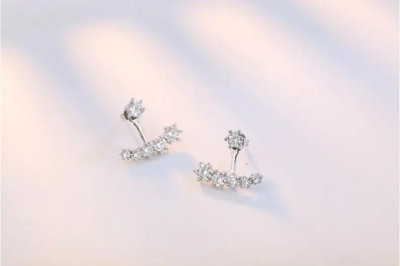 925 Silver Needle Fashion Shiny CZ Zircon Ladies Stud Earrings Jewelry Women Female Birthday Gift Wholesale Anti Allergy
