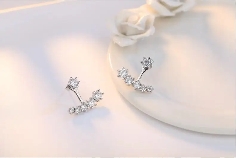 925 Silver Needle Fashion Shiny CZ Zircon Ladies Stud Earrings Jewelry Women Female Birthday Gift Wholesale Anti Allergy