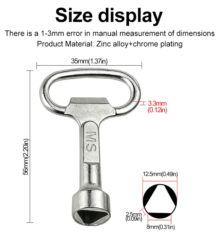 1 Way Service Utility Key Plumber Keys Triangle For Gas Electric Meter Cabinets