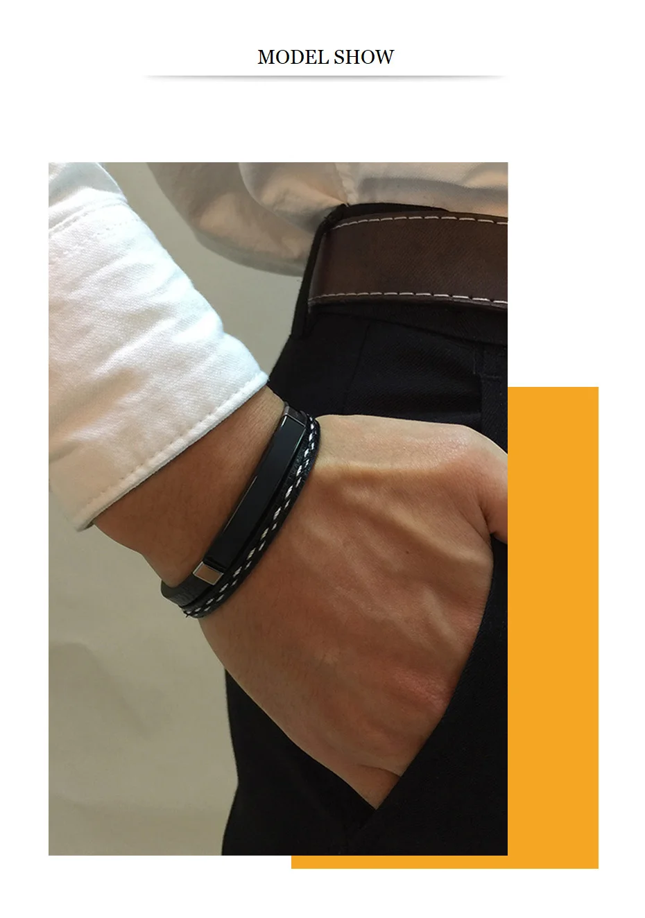 Vnox Unique Sew Lines Genuine Leather Bracelets for Men Women Stainless Steel Bar Layered Bangle Causal Pulseira