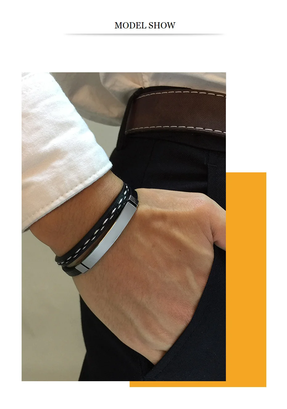 Vnox Unique Sew Lines Genuine Leather Bracelets for Men Women Stainless Steel Bar Layered Bangle Causal Pulseira
