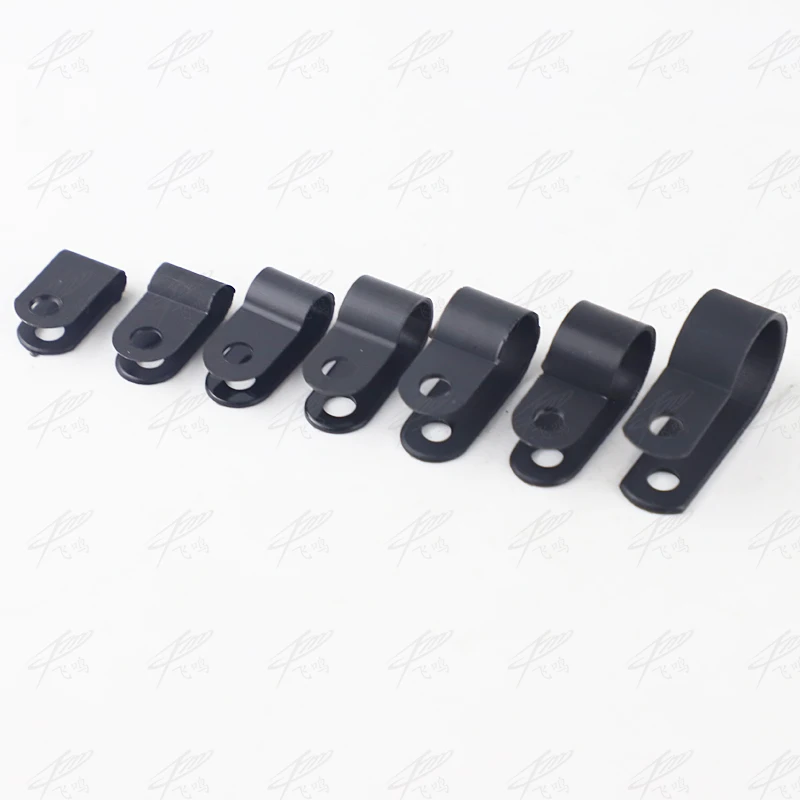 100PCS 16mm R-Type Nylon Cable Clamp 5/8' Black R-Type Cable Clamp Cable Clips Free Shipping R-3.3 5.3 6.4 8.4 10.4 13.2 16