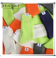 CHAOZHU  Japanese Korean High School Girls High Socks Loose Solid Colors Double Needles Knitting Cotton Long Socks For Women