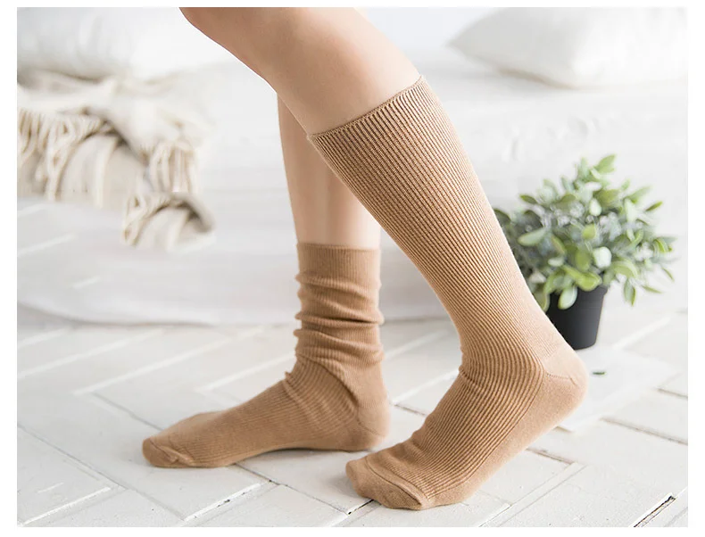 CHAOZHU  Japanese Korean High School Girls High Socks Loose Solid Colors Double Needles Knitting Cotton Long Socks For Women