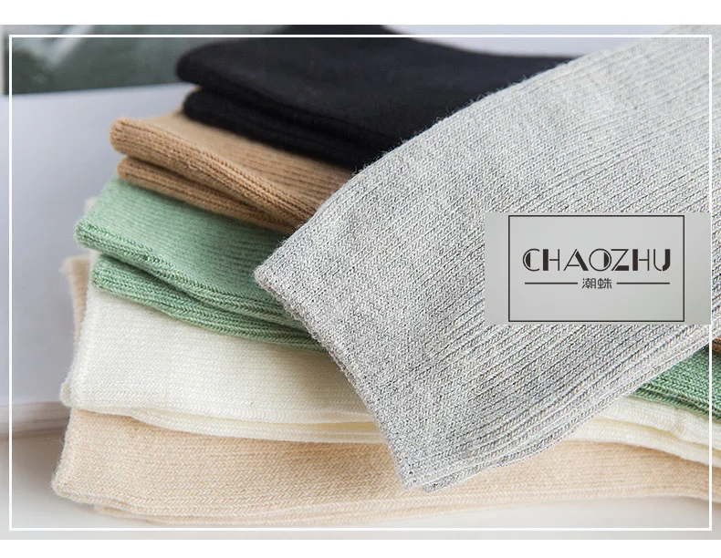 CHAOZHU  Japanese Korean High School Girls High Socks Loose Solid Colors Double Needles Knitting Cotton Long Socks For Women