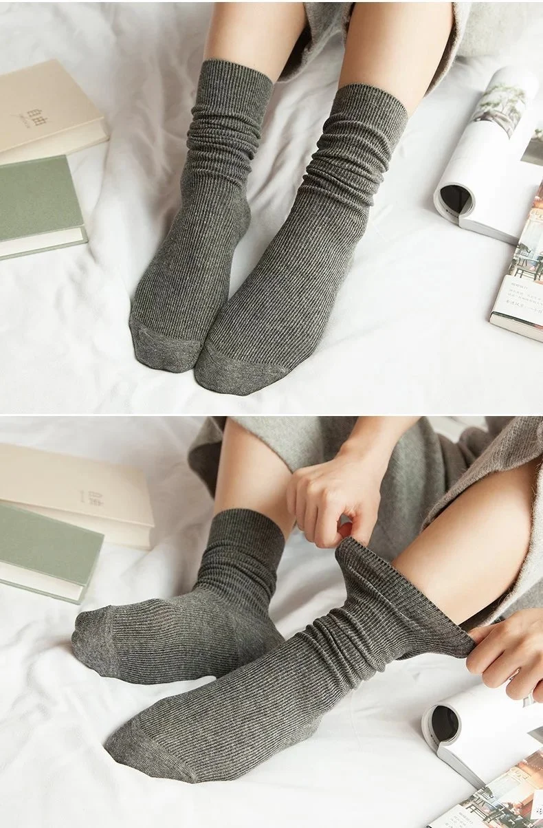 CHAOZHU  Japanese Korean High School Girls High Socks Loose Solid Colors Double Needles Knitting Cotton Long Socks For Women