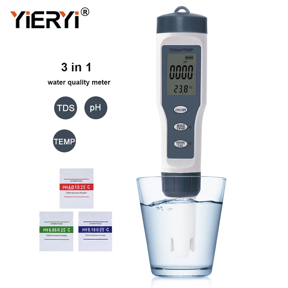 Yieryi New TDS PH Meter PH/TDS/EC/Temperature Digital Water Quality Monitor Tester for Pools, Drinking Water, Aquariums