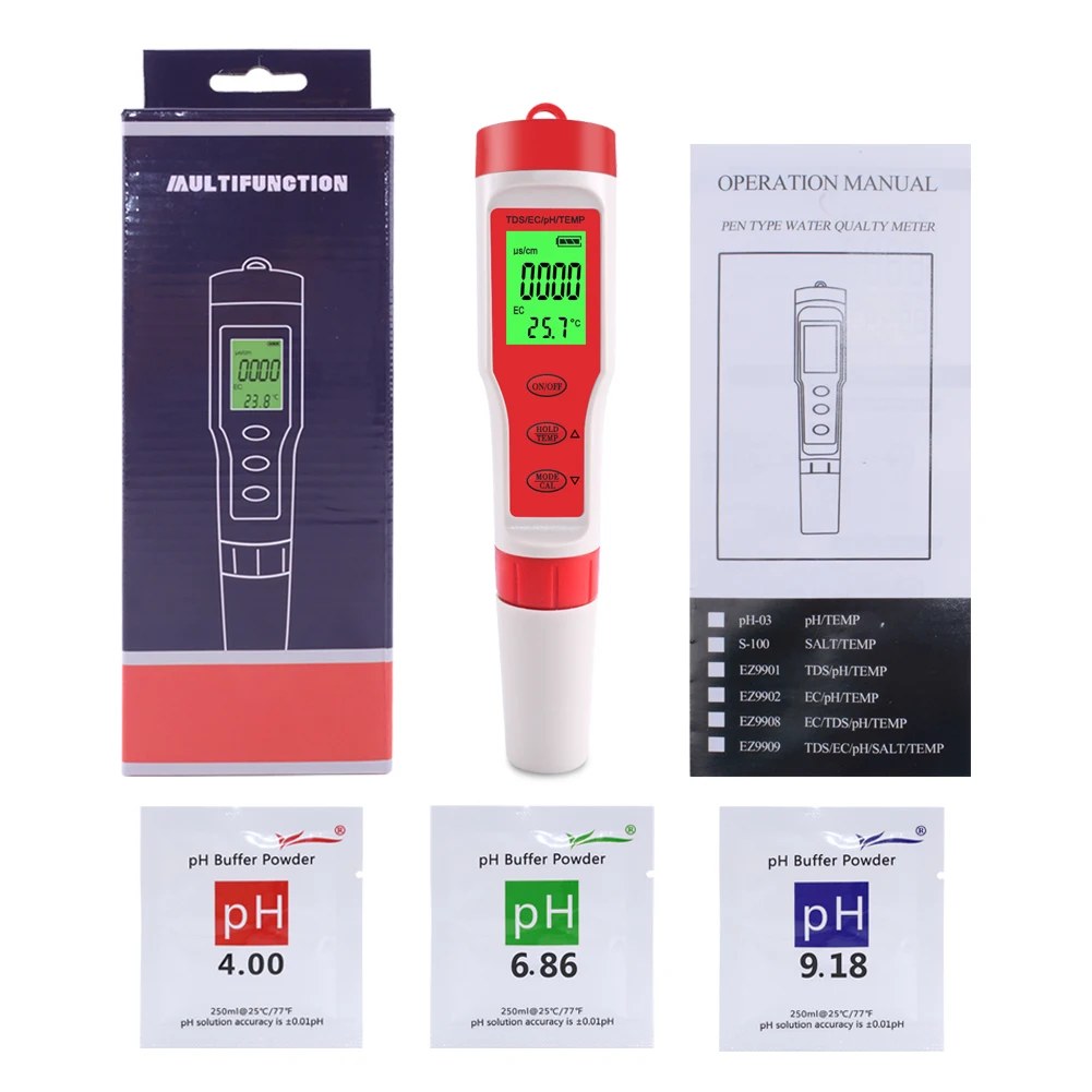 Yieryi New TDS PH Meter PH/TDS/EC/Temperature Digital Water Quality Monitor Tester for Pools, Drinking Water, Aquariums