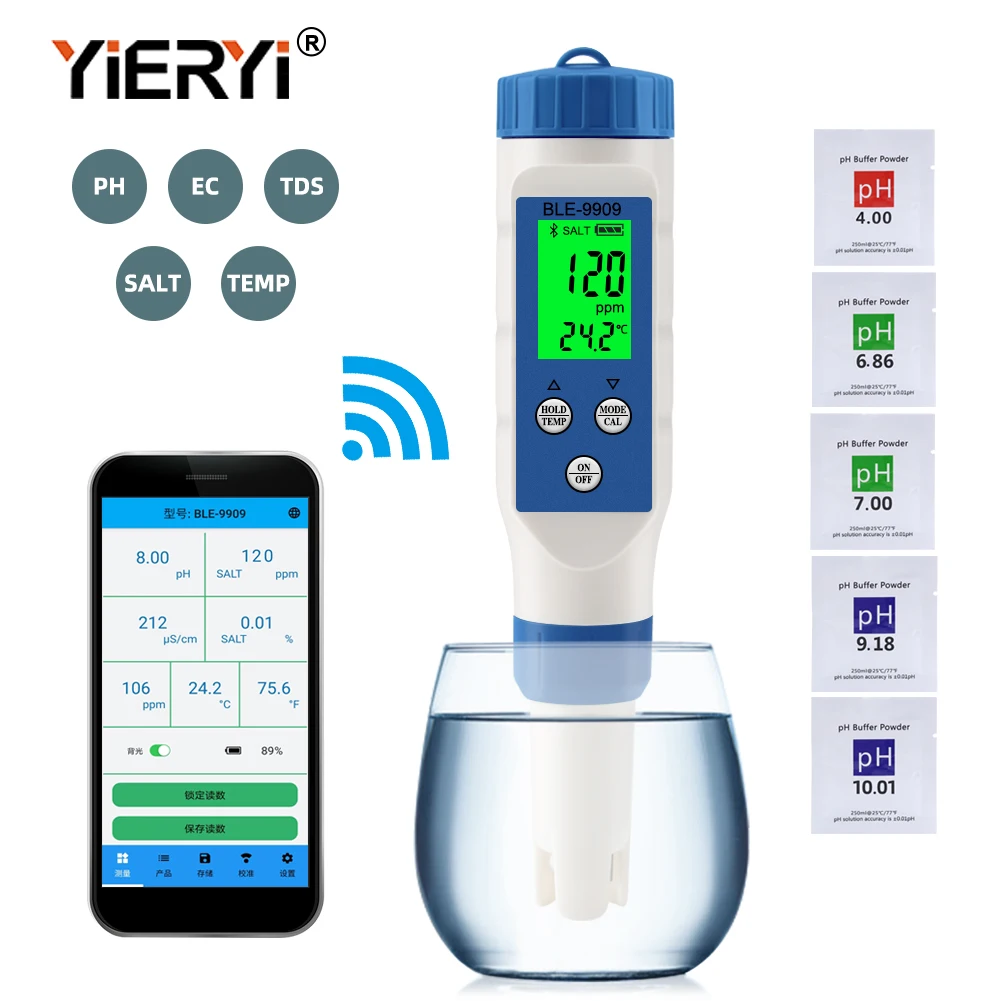 Yieryi New TDS PH Meter PH/TDS/EC/Temperature Digital Water Quality Monitor Tester for Pools, Drinking Water, Aquariums