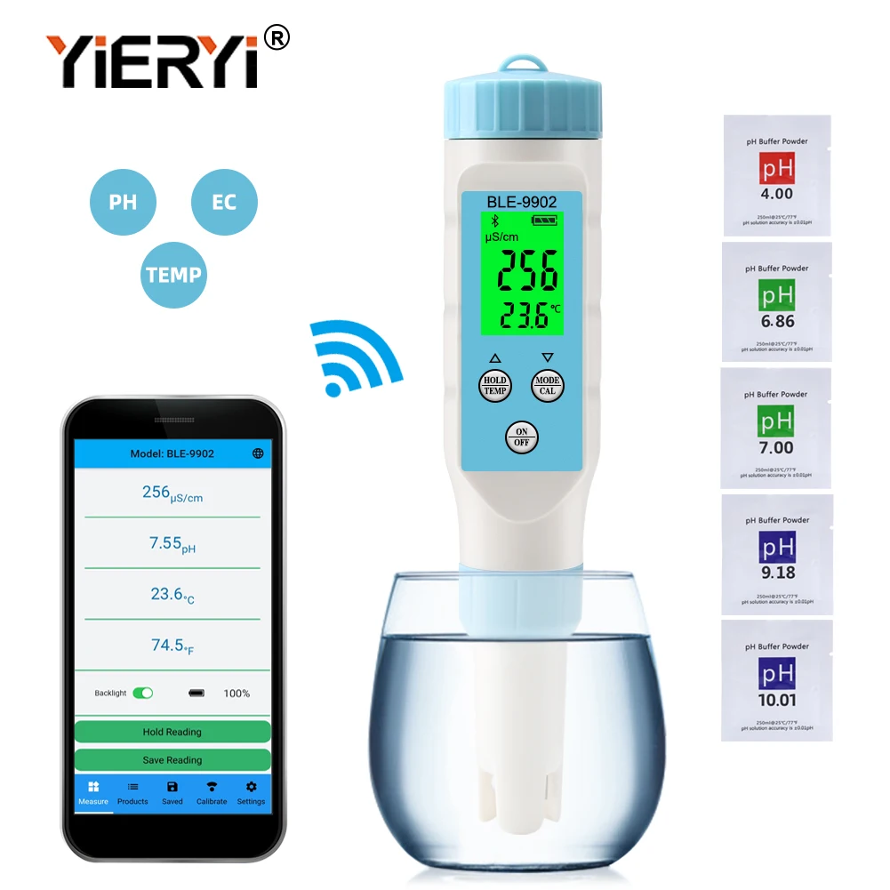 Yieryi New TDS PH Meter PH/TDS/EC/Temperature Digital Water Quality Monitor Tester for Pools, Drinking Water, Aquariums