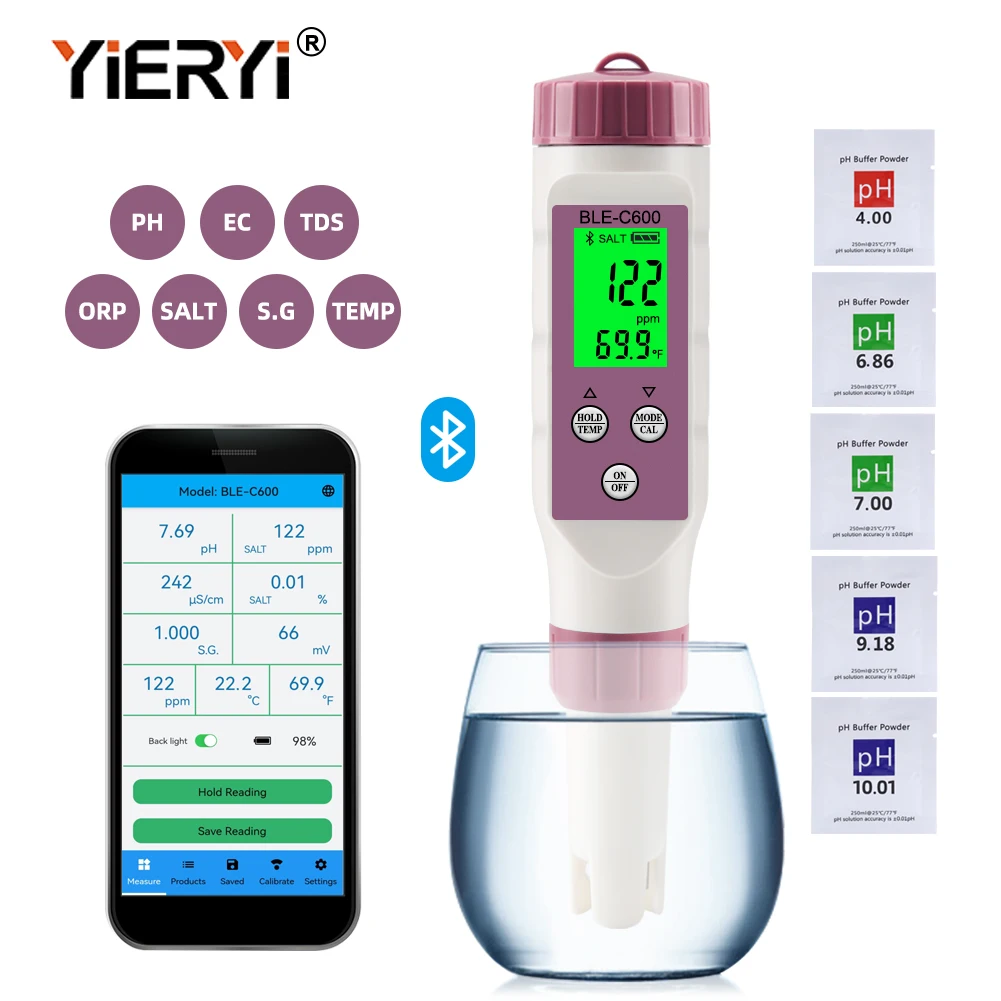 Yieryi New TDS PH Meter PH/TDS/EC/Temperature Digital Water Quality Monitor Tester for Pools, Drinking Water, Aquariums