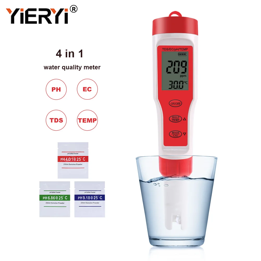Yieryi New TDS PH Meter PH/TDS/EC/Temperature Digital Water Quality Monitor Tester for Pools, Drinking Water, Aquariums