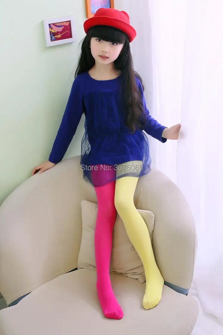 Girls Candy Color Tights for Baby Kids Cute Velvet Pantyhose Contrast Combination Color Girl Spring/Autumn Warm Dance Stockings