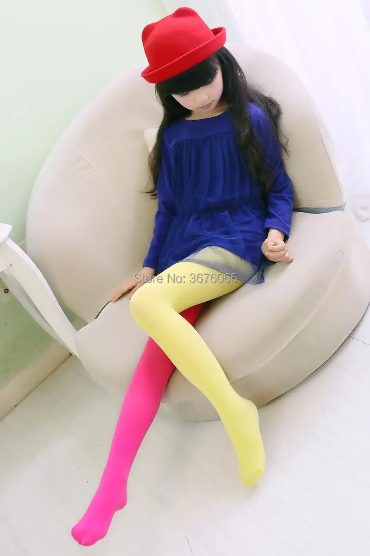 Girls Candy Color Tights for Baby Kids Cute Velvet Pantyhose Contrast Combination Color Girl Spring/Autumn Warm Dance Stockings