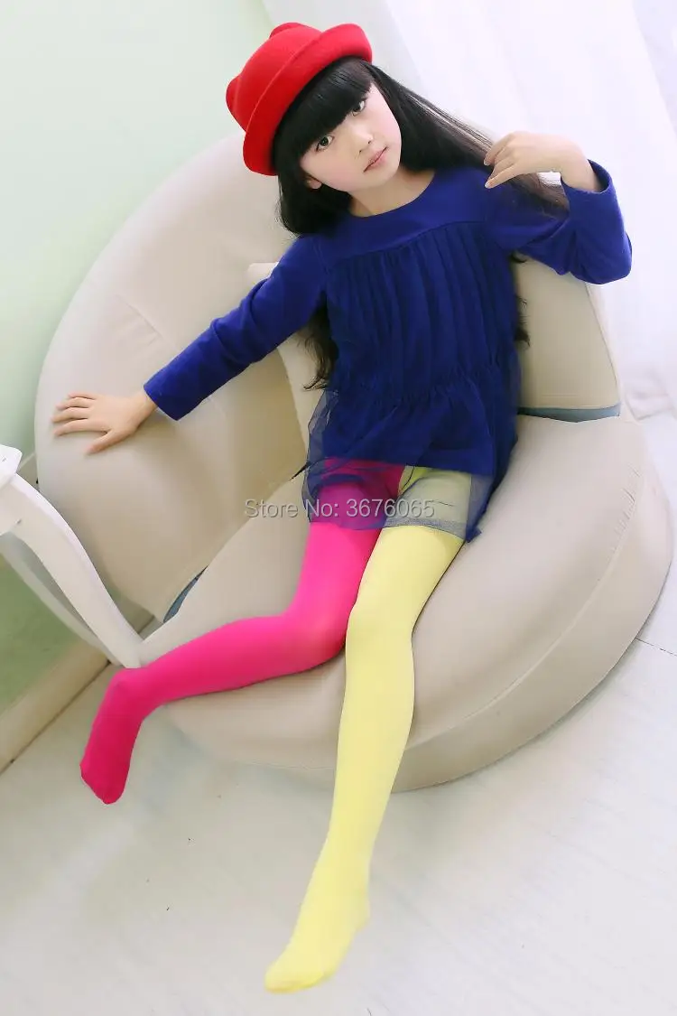 Girls Candy Color Tights for Baby Kids Cute Velvet Pantyhose Contrast Combination Color Girl Spring/Autumn Warm Dance Stockings