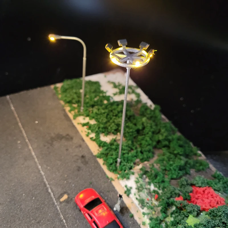 Ho Scale Model Lamp Tower Lighting 12v Model Lights Layout Lamppost Train Playground Stadium Overhead Light Warm/cold White