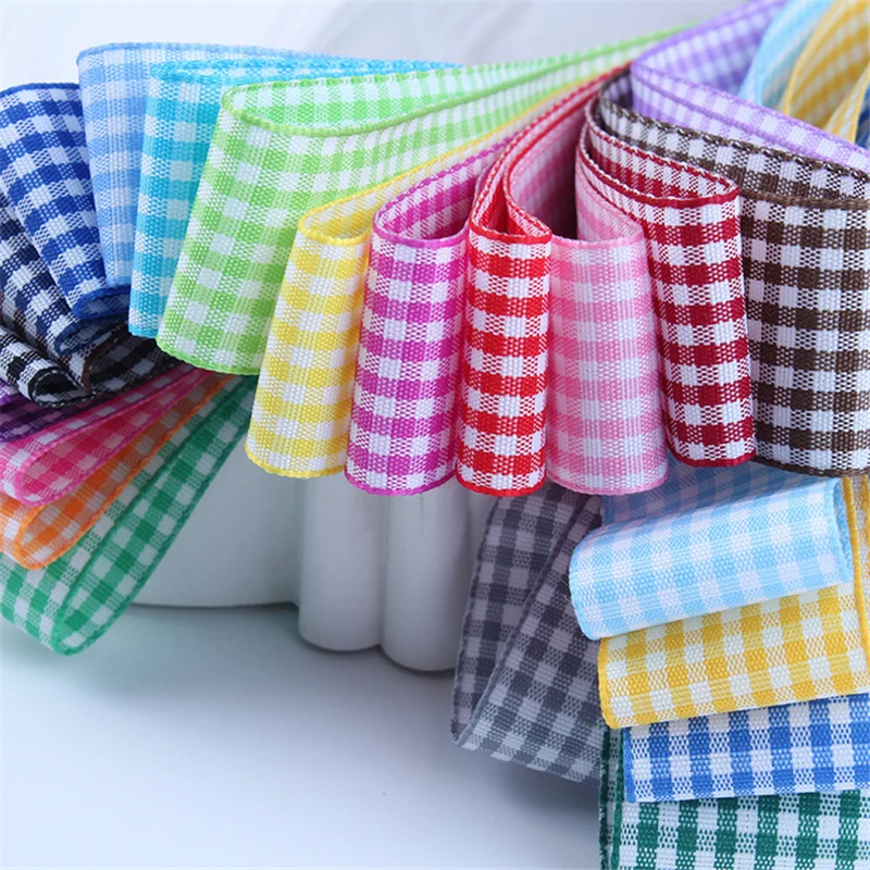 10mm 25mm Lattice Plaid Ribbons Bow Gift Wrapping Polyester Handmade DIY Accessories,5 yards / lot