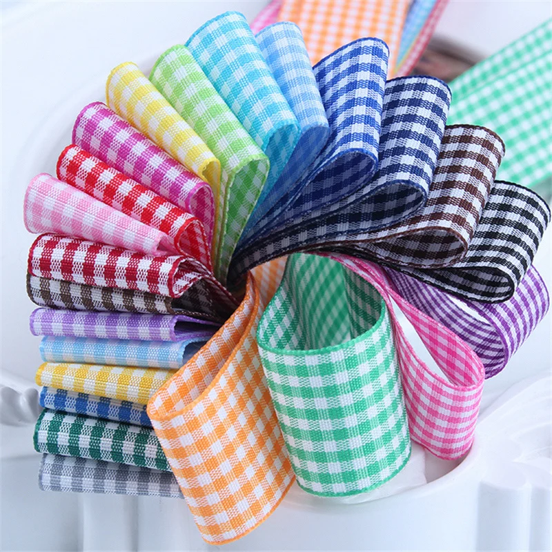 10mm 25mm Lattice Plaid Ribbons Bow Gift Wrapping Polyester Handmade DIY Accessories,5 yards / lot