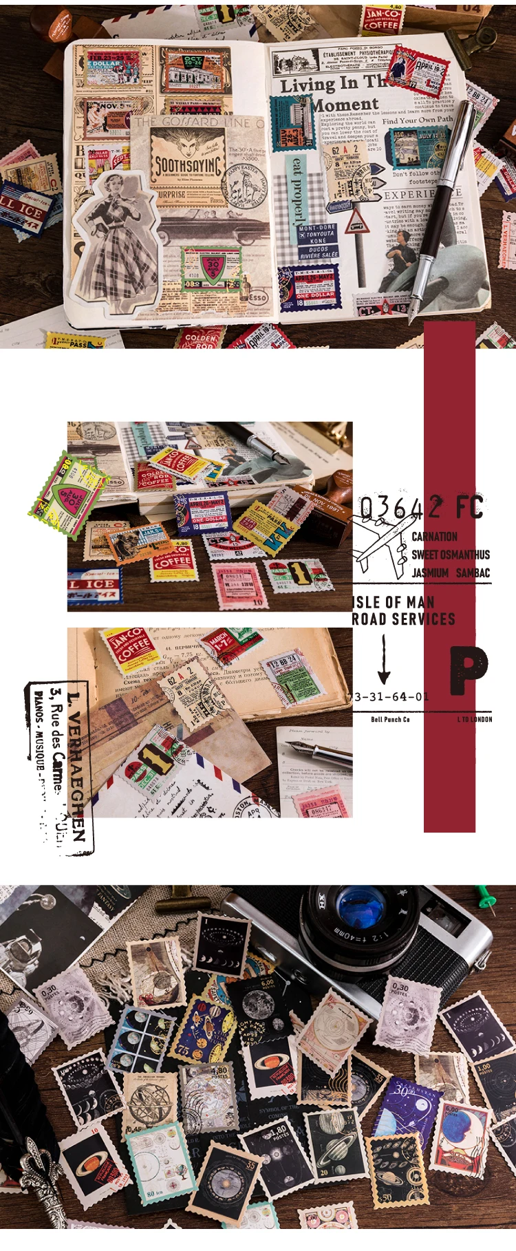 TIANZI 45pcs Kawaii Mini Box Adhesive Stickers Scrapbooking Label Diary Stationery Album Phone Journal Planner