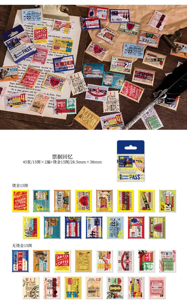 TIANZI 45pcs Kawaii Mini Box Adhesive Stickers Scrapbooking Label Diary Stationery Album Phone Journal Planner