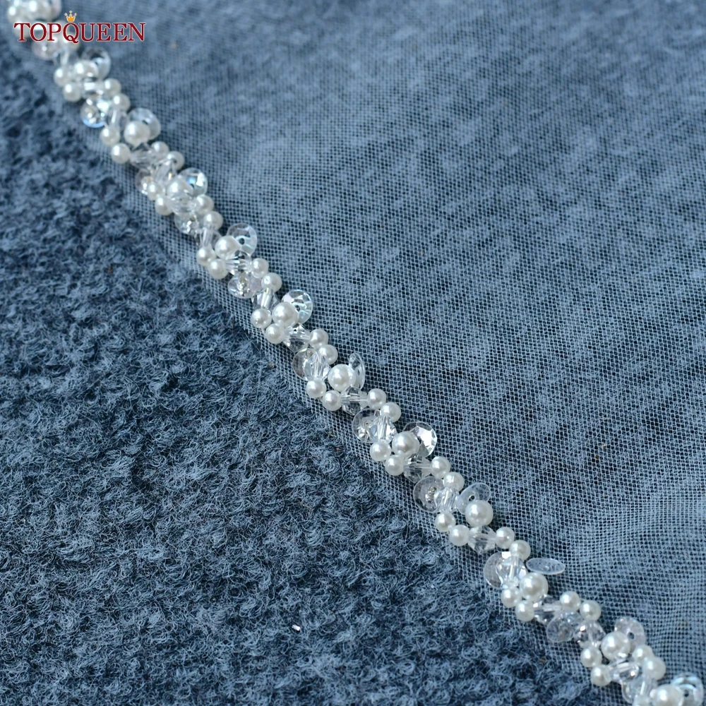 TOPQUEEN V134 Delicate Wedding Veils For Bride Pearls Wedding Veil With Crystals Edge Bridal Veils Wedding Crystal Beaded