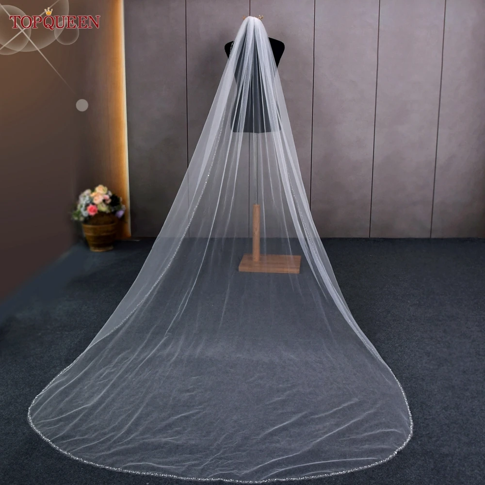 TOPQUEEN V134 Delicate Wedding Veils For Bride Pearls Wedding Veil With Crystals Edge Bridal Veils Wedding Crystal Beaded