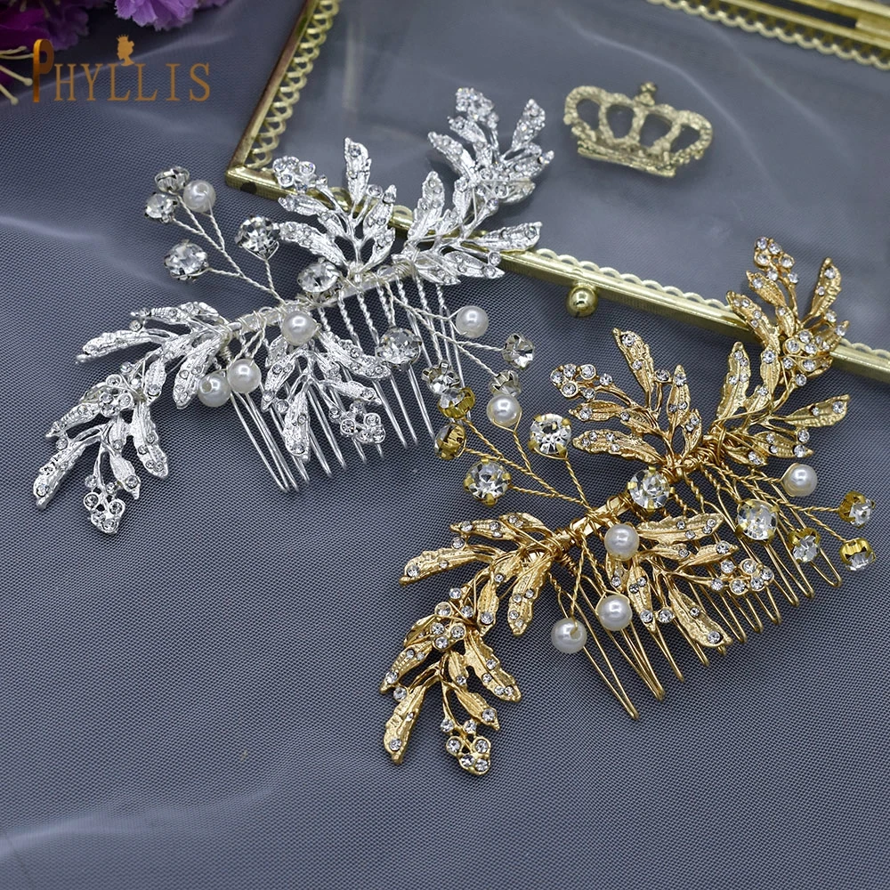 A83 Fashion Wedding Hair Accessories Alloy Leaves Bridal Hair Clips for Women Headpieces Handmade Rhinestone Bride Headdress