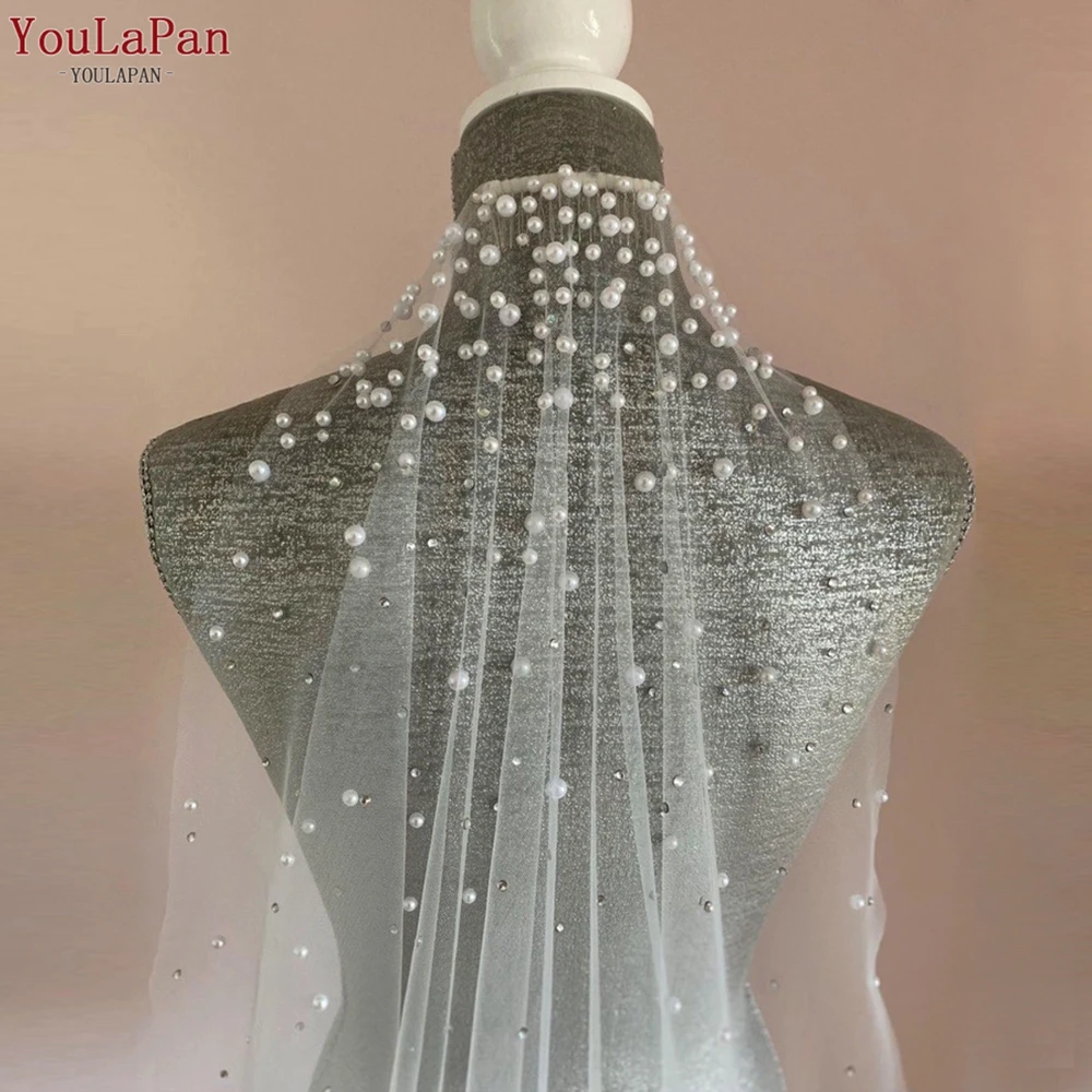 YouLaPan Rhinestones Bridal Veil Pearl Wedding Veil with Hair Comb 1 Tier Long Crystal Rhinestone Scatter Wedding Veil V135