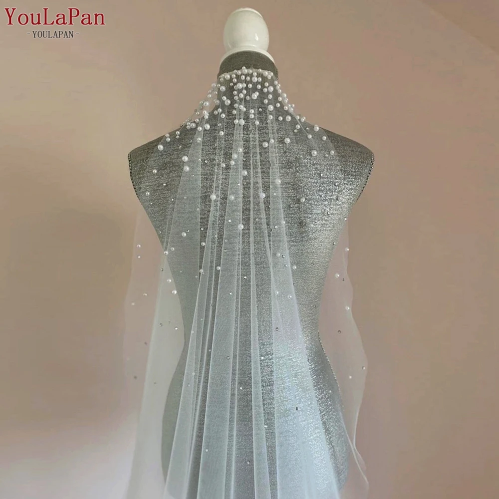 YouLaPan Rhinestones Bridal Veil Pearl Wedding Veil with Hair Comb 1 Tier Long Crystal Rhinestone Scatter Wedding Veil V135