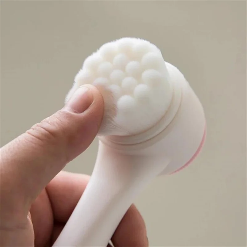 3D Double Silicone Facial Cleansing Brush Manual Massage Facial Brush Soft Bristles Exfoliator Double Sided Face Wash Brush