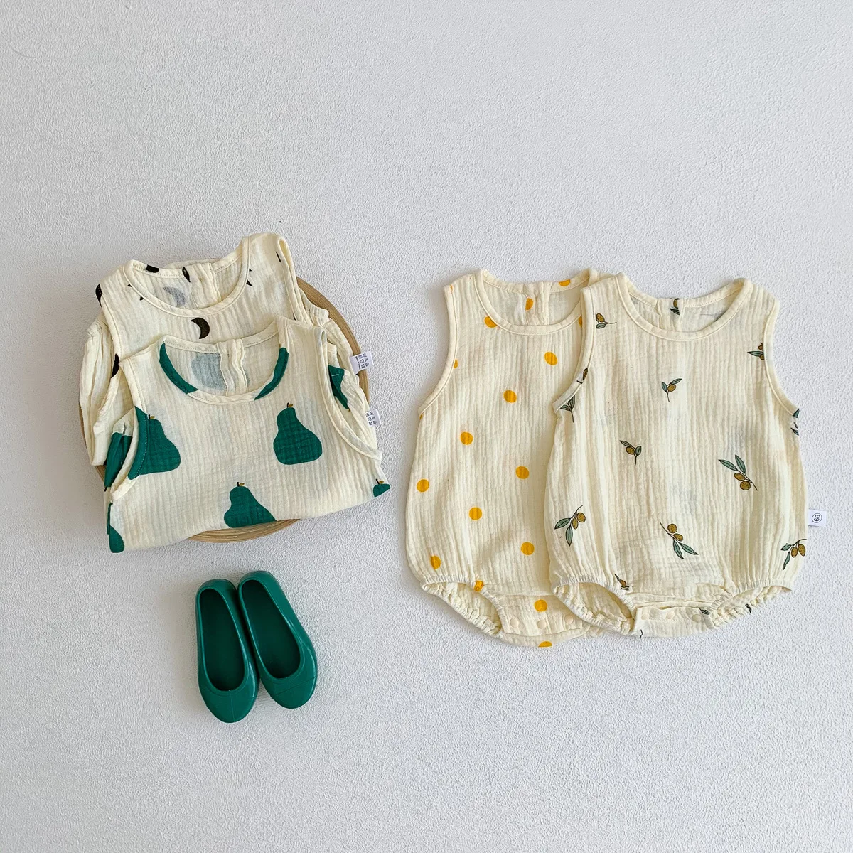 2025 New In Summer Infant Newborn Baby Girls Boys Wrinkle Cloth Cotton Outfits Kids Casual Jumpsuits Toddler Bodysuits