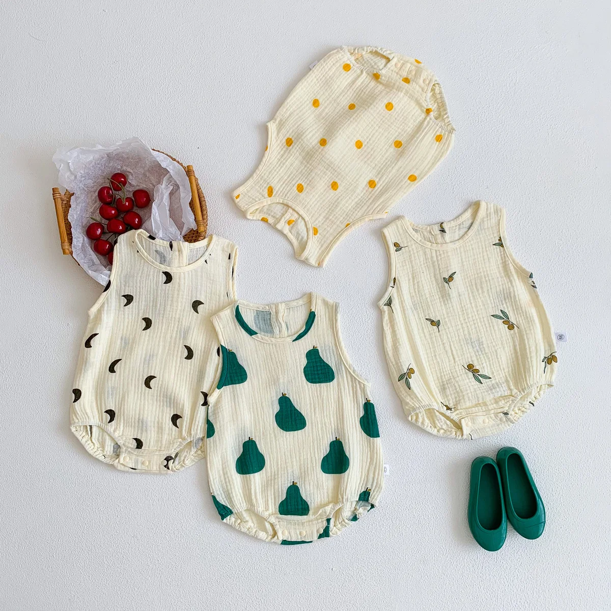 2025 New In Summer Infant Newborn Baby Girls Boys Wrinkle Cloth Cotton Outfits Kids Casual Jumpsuits Toddler Bodysuits