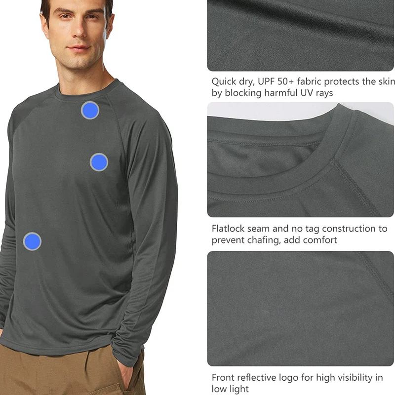 Men's Sun Protection Shirts Summer UPF 50+ Long Sleeve Quick Dry Men Shirts Breathable Hiking Fish Performance Tops UV-Proof
