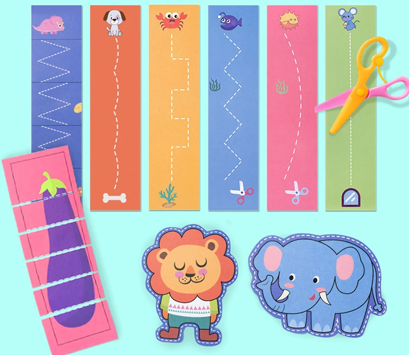 49-91pcs Learn Scissor Skills Cut Paper Craft Toys Safety Scissors Preschool Cutting Practice Activity Book Toddlers Kids Gifts