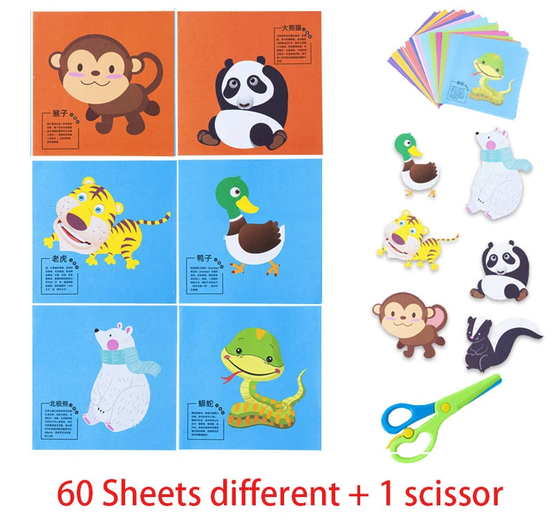49-91pcs Learn Scissor Skills Cut Paper Craft Toys Safety Scissors Preschool Cutting Practice Activity Book Toddlers Kids Gifts