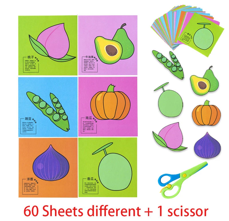 49-91pcs Learn Scissor Skills Cut Paper Craft Toys Safety Scissors Preschool Cutting Practice Activity Book Toddlers Kids Gifts